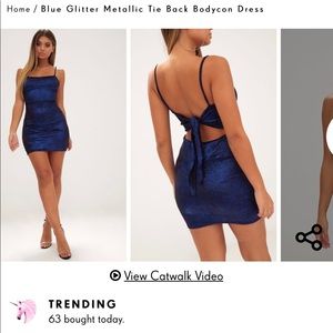 Blue Metallic Tie Back Bodycon Dress